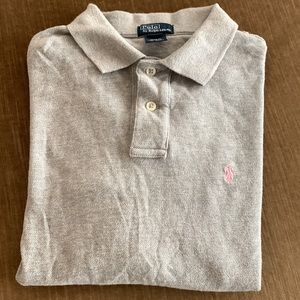 Gray and pink kids size small polo shirt